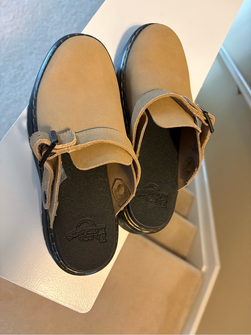 Dr. Martens Tan Suede Clog Mules - Picture 3 of 5